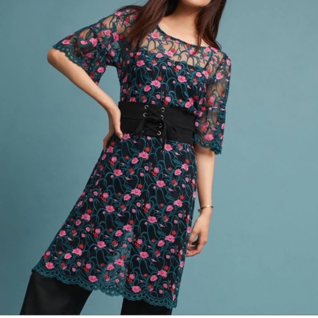 Moulinette Soeurs Floral Embroidered Mesh Tunic